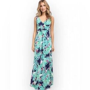 Lilly Pulitzer Vibrant Sloane Sleeveless Maxi Dress Navy Blue Green Size Large